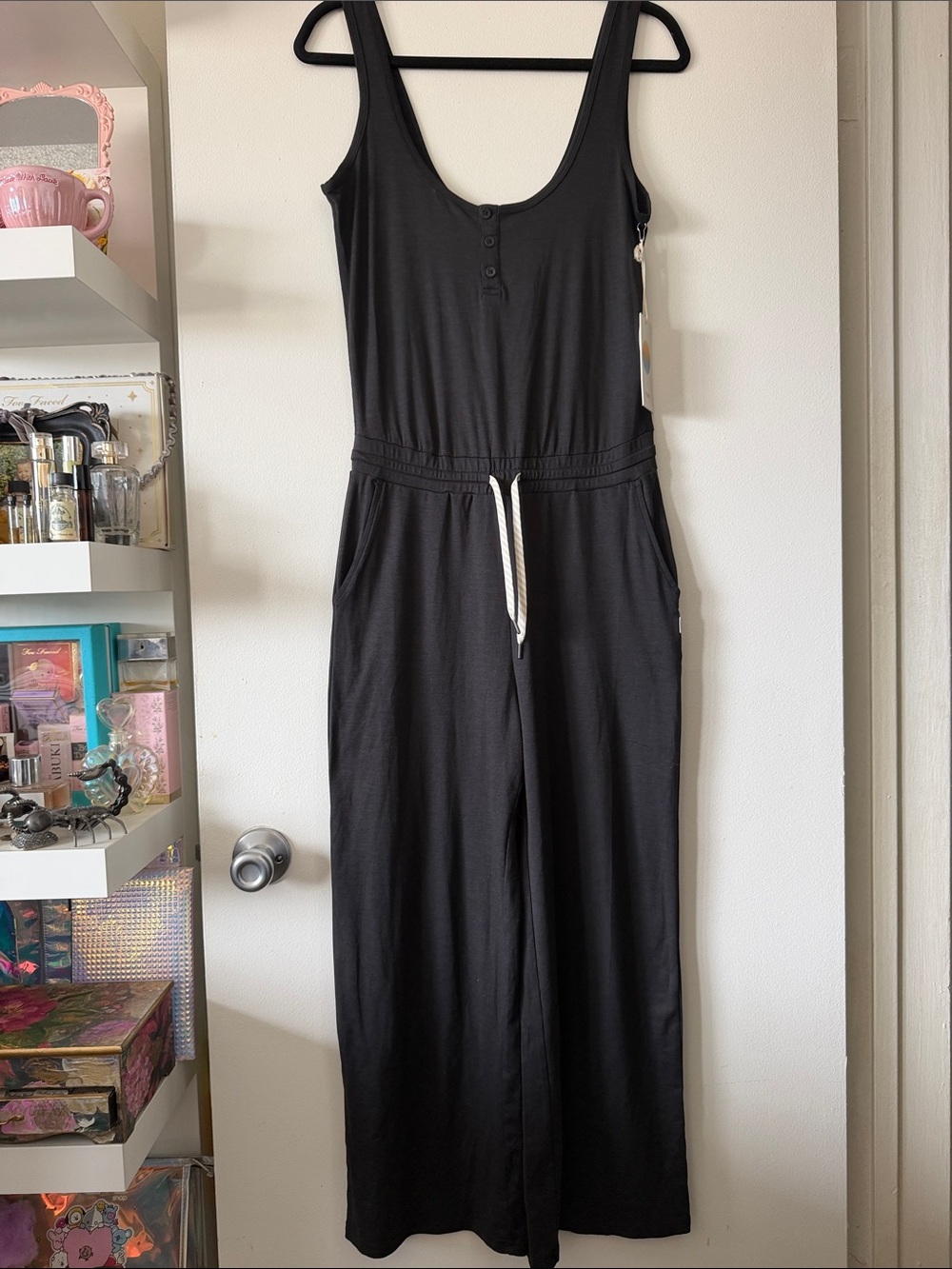 Vuori Black Scoop-Neck Jumpsuit with Drawstring